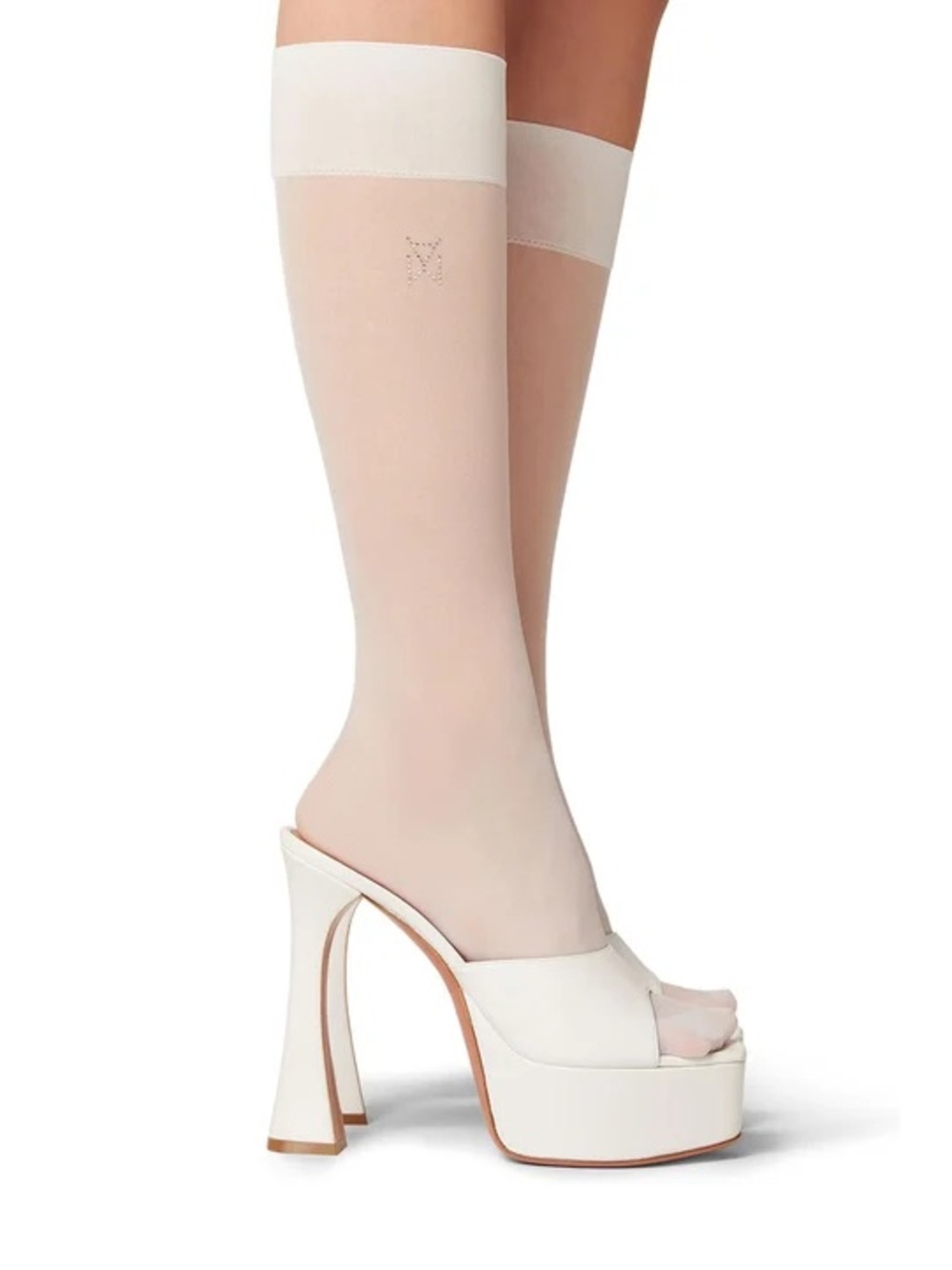 WOLFORD x Amina Muaddi long crystal logo sheer socks